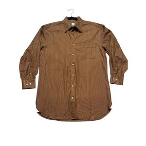 PETER MILLAR Men's Medium Brown Houndstooth Check Button Up Long Sleeve Shirt